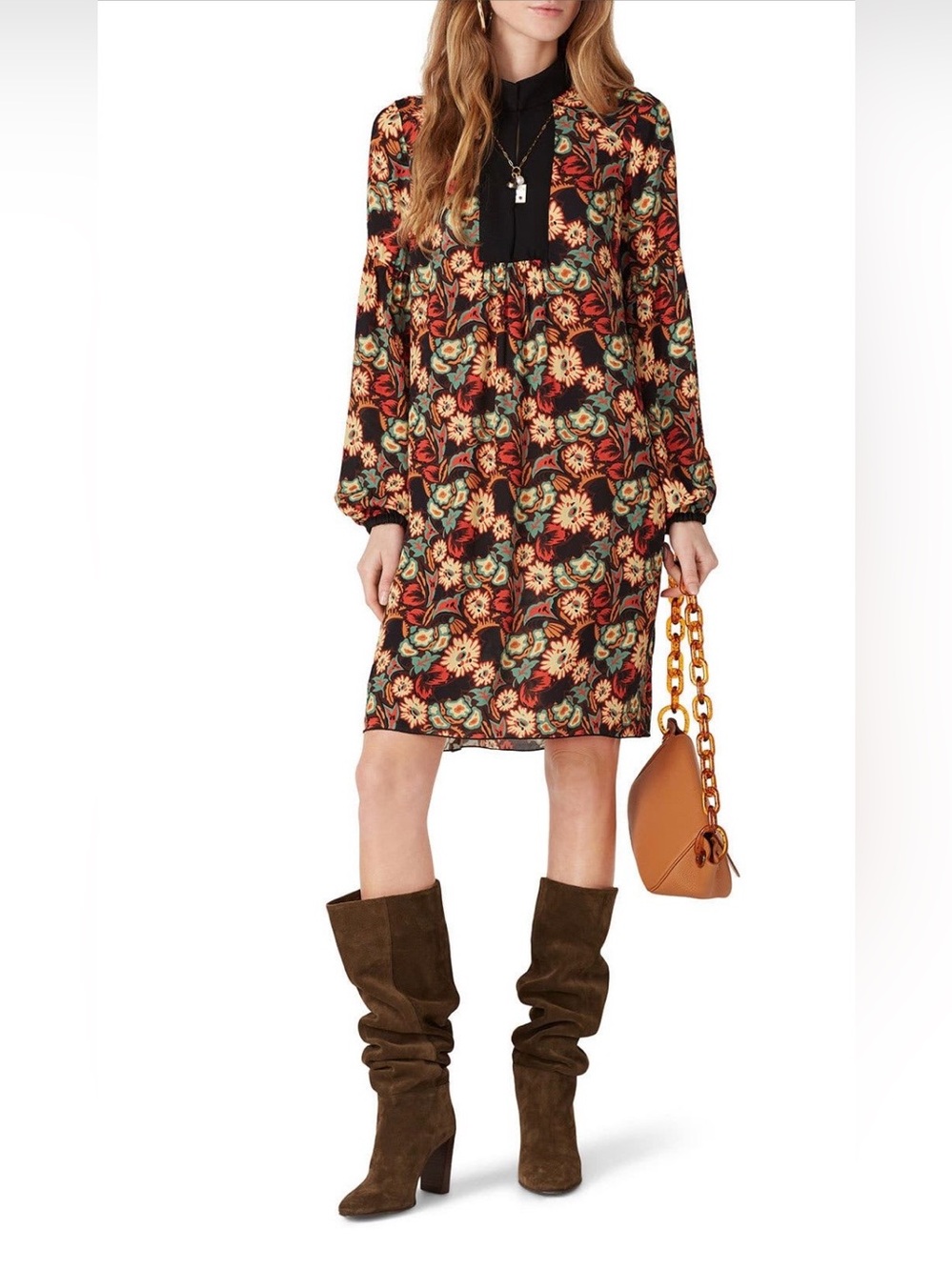 Anna Sui~Black Multicolor Floral Larkspur Fields Shift Dress~Size 2~$517~